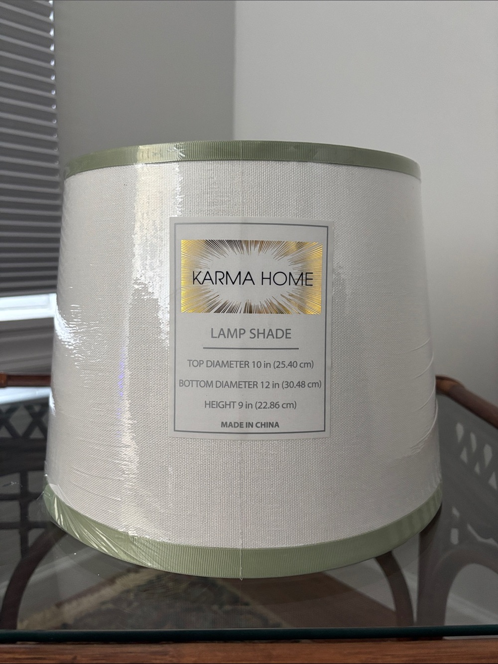 Karma Home White Fabric Lamp Shade with Sage Trim